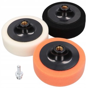 GĄBKI POLERSKIE ZESTAW 3szt biała,czarna,pomarańczowa +adapter M14 125mm